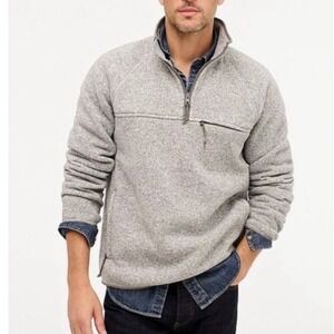 J Crew Nordic‎ Fleece Pullover Mens Gray Quarter Zip Side Zip Pockets Sweater
